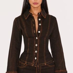 PrettyLittleThing Brown denim cinched Jacket